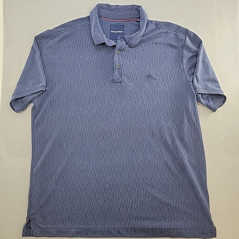 Tommy Bahama Shirt Mens L Navy Blue Polo Shirt Modal Blend Short Sleeve